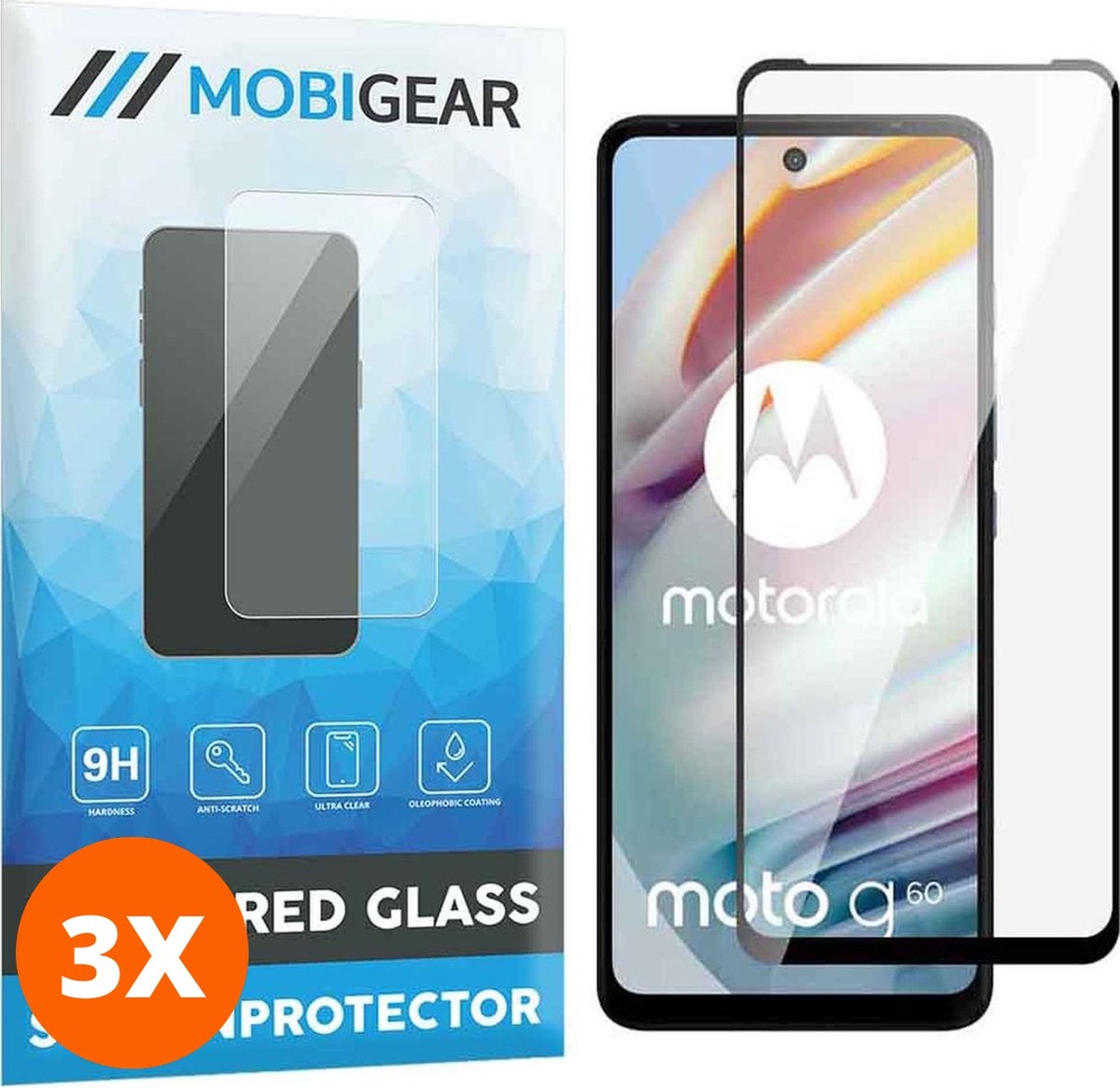 Mobigear Screenprotector geschikt voor Motorola Moto G60 Glazen | Mobigear Premium Screenprotector - Case Friendly - Zwart (3-Pack)