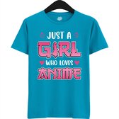 Just a girl who loves anime - Japans cadeau - Unisex t-shirt - grappig anime / manga hobby en verjaardag kado shirt - T-Shirt - Unisex - Aqua - Maat 3XL