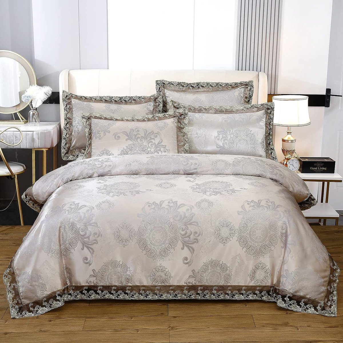 Beddengoed 200x200 jacquard beddengoedsets beddengoed grijs Europees 3-delig Paisley Fabric Damask dekbedovertrek kussensloop. (200x200cm + 2x80x80cm, grijs)
