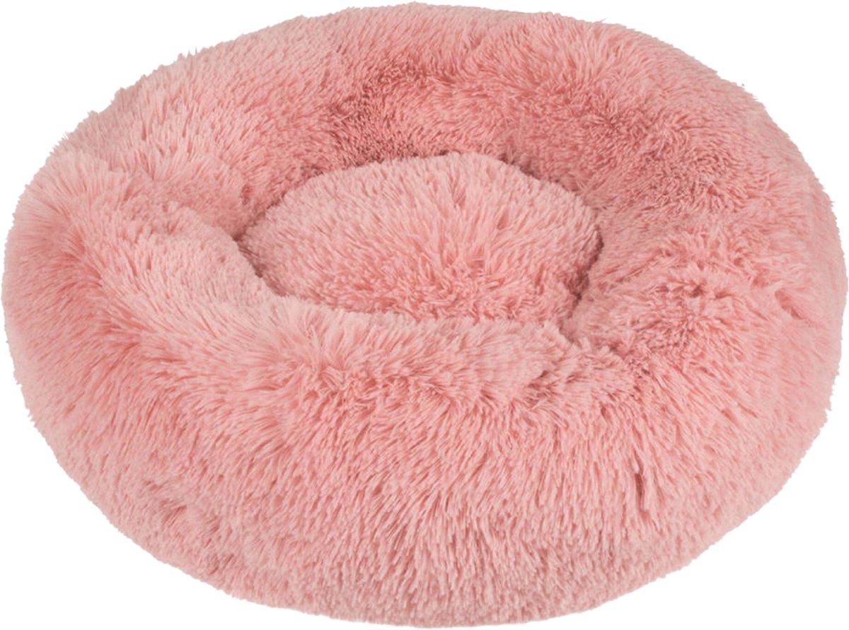 Huisdierentuin.nl Comfortabele Pluche Donut Hondenmand - Roze Kleur - Maat M (60 cm) - Ideaal voor Ontspanning en Geborgenheid voor Honden en Katten - Duurzaam en Antislip Design - Wasbaar