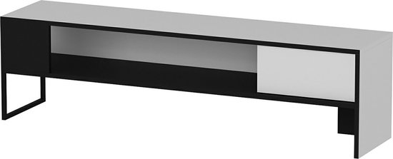 TV Kast Zaiden - 150x35x42 cm - Wit en Zwart - Spaanplaat en Metaal - Modern Design