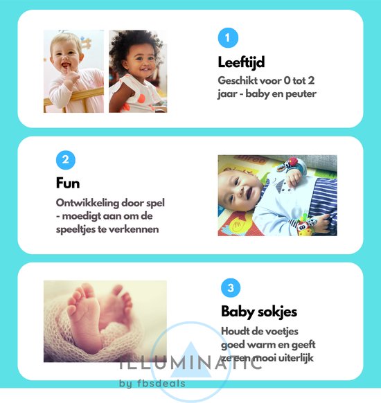 Baby Rammelaar - Rammelaar Sokjes en Armbandjes - Pols en Voetrammelaar - Speel en Voetzoeker Sokken - Baby Sokjes - Pluche Knuffels - Rammelaar - Belletjes - Illuminatic® - Zebra & Giraffe 2 - 1 Set, 4 Stuks van Illuminatic® — afbeelding 5
