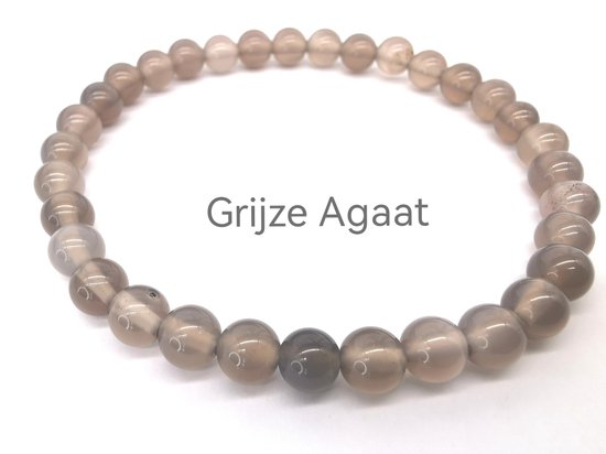 Armband – Grijs Agaat – 6mm Kralen - edelsteen – 20 cm - werking – bescherming en stabilisatie steen.