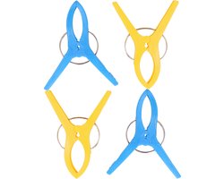 Jedermann Handdoekknijpers XL - 4x - blauw/geel - kunststof - 12 cm - wasknijpers