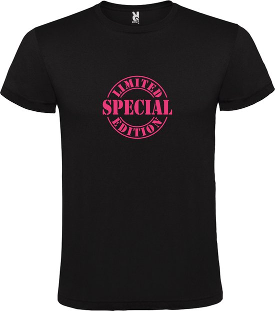 Zwart T-Shirt met “Special Limited Edition “ Afbeelding Neon Paars Size XXXL