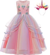 Unicorn Jurk | Eenhoorn Jurk | Prinsessenjurk Meisje | Verkleedkleren Meisje |maat 104/110| Prinsessen Verkleedkleding | Carnavalskleding Kinderen |+ Haarband | Roze