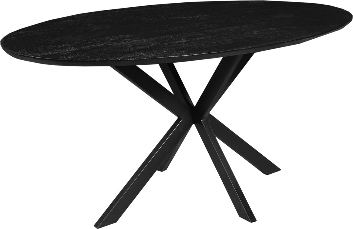 Mangohouten Eettafel Bologna Ovaal Black 240x110 cm Mahom Industrieel - Dinertafel van Mangohout & Metaal - Industriële Eettafel