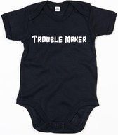 Baby Romper Troublemaker - 12-18 Maanden - Zwart - Rompertjes baby met tekst
