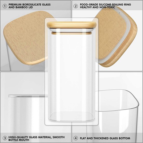 Comsaf Glazen Voorraadpotten met Deksel, Glazen Potten met Deksel, 2100 ml, Set van 3 Stuks, Geschikt voor Gele Sojabonen, Gedroogde Rode Dadels, Lijnzaad