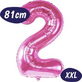Cijfer Ballonnen - Ballon Cijfer 2 - 70cm Fuchsia Roze - Folie - Opblaas Cijfers - Verjaardag - 2 jaar, 20 jaar, 21 jaar - Versiering