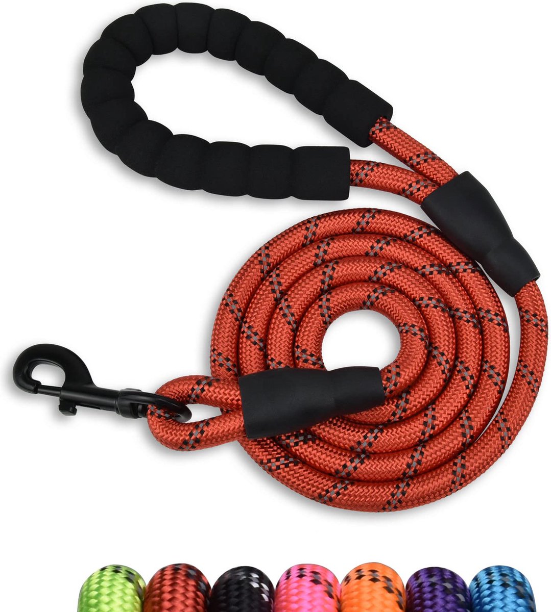 JAXY Hondenriem - Nylon Hondenlijn - Gevoerd Handvat - Robuust Touw - Reflecterende Looplijn Hond - 1,5 M - Rood