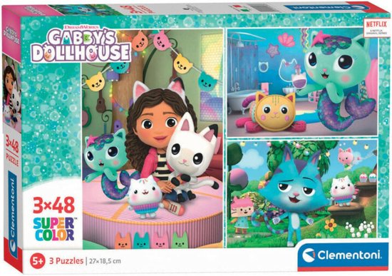 Clementoni Kinderpuzzels - Gabby's Dollhouse 3 Puzzels van 48 Stukjes, Puzzel, 4+ jaar - 25289