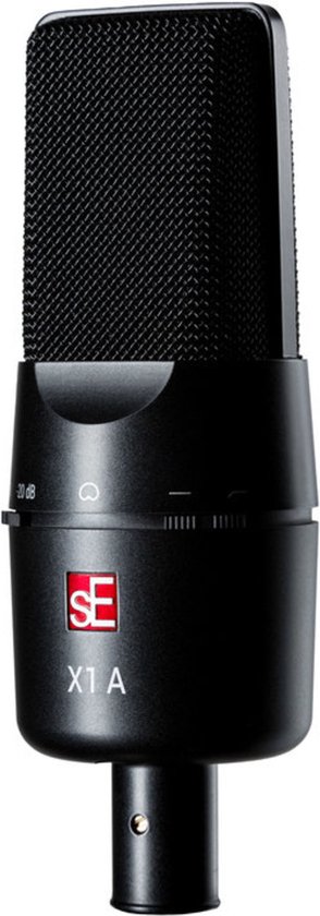 Zwarte sE X1 A microfoon met het logo van sE Electronics aan de onderkant.