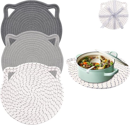 Set van 3 placemats leuk in katten dicht geweven, placemat gevlochten