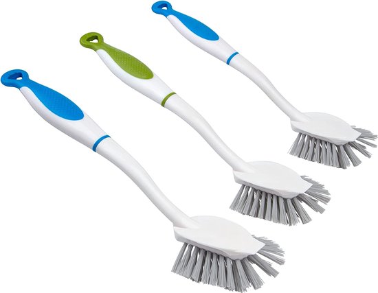 Brosse à vaisselle avec manche long, grattoir intégré, Brosse de nettoyage  pour