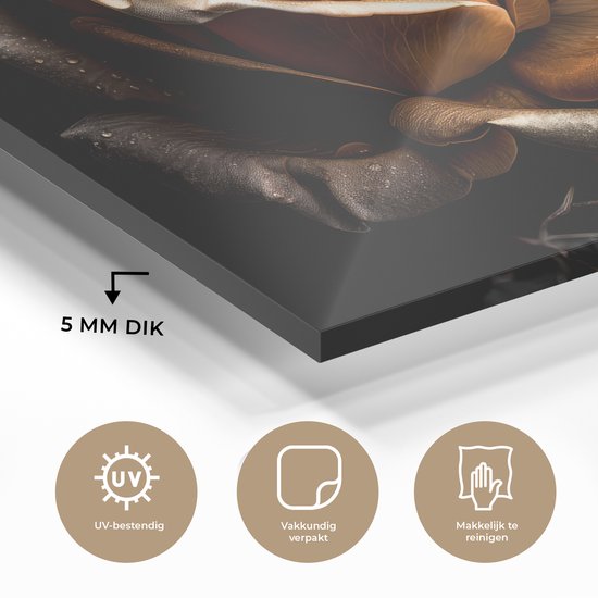 MuchoWow® Peinture sur verre - Rose - Or - Fleurs - Botanique Zwart - 90x60 cm - Peintures sur verre acrylique - Photo sur Glas