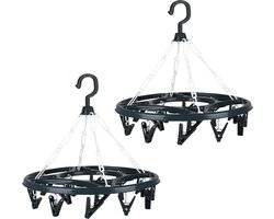 Urban Living Wasgoed droogcarrousel/droogmolen - 2x - 18 clips/knijpers - antraciet - kunststof - 32 cm