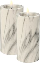 Bougie LED Excellent Houseware - 2x - marbre blanc/gris - D7,5 x H15 cm - avec minuterie