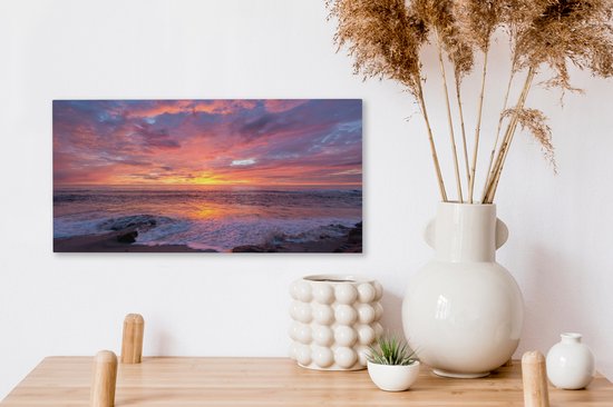 Toile Peinture Plage - Mer - Coucher de Soleil - 40x20 cm - Décoration murale