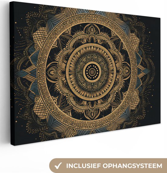 Canvas Schilderij Mandala - Goud - Bohemian - Luxe - Wanddecoratie