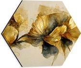 Dibond Hexagon - Elegante Bloemen met Gouden Details - 30x26.1 cm Foto op Hexagon (Met Ophangsysteem)