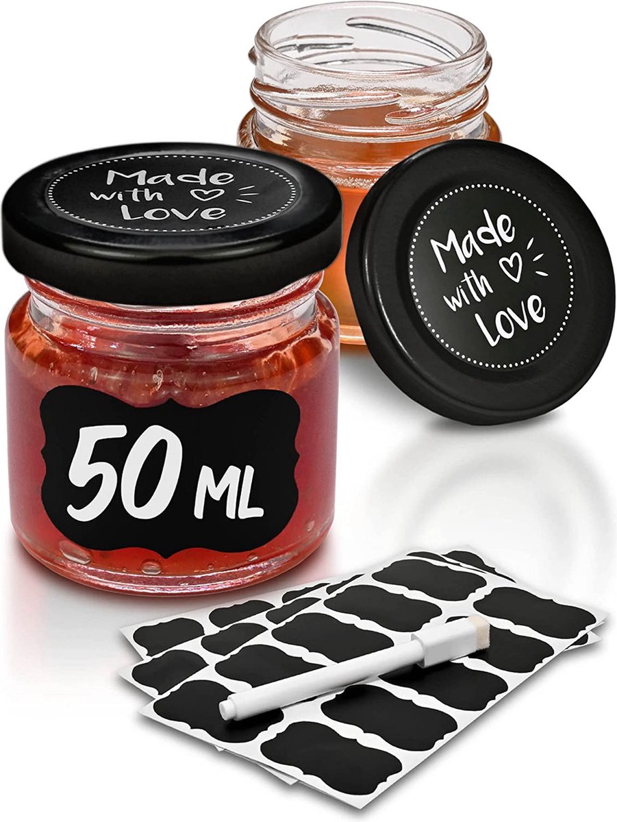 24 mini potten met deksels, 50 ml, met labels en pen, luchtdichte potten voor gifting, voor jam en honing