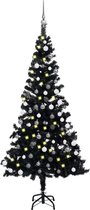 Bol.com vidaXL-Kunstkerstboom-met-verlichting-en-kerstballen-150-cm-PVC-zwart aanbieding