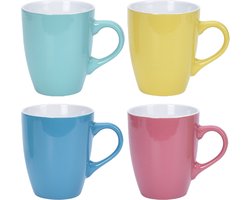 Excellent Houseware koffiemokken Costa - 4x - keramiek - 340 ml - gekleurde bekers