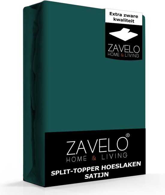 Zavelo Splittopper Hoeslaken Satijn Donker Groen - Lits-jumeaux (160x200 cm) - 100% Katoensatijn - Soepel & Zacht - Perfecte Pasvorm