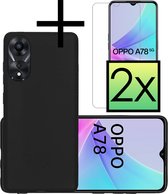Hoes Geschikt voor OPPO A78 5G Hoesje Cover Siliconen Back Case Hoes Met 2x Screenprotector - Zwart