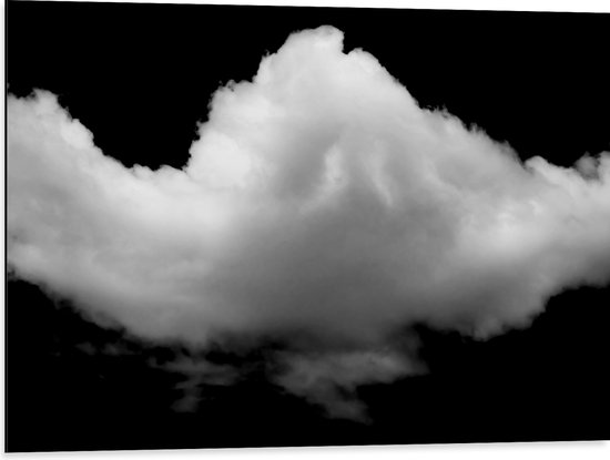 Dibond - Witte Donzige Wolk tegen Gitzwarte Lucht - 80x60 cm Foto op Aluminium (Met Ophangsysteem)