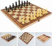 Magnetic game board - set 3in1 - schaakbord - damspel, schaken, backgammon - hout - schaakset - chess - Opklapbaar 29CM