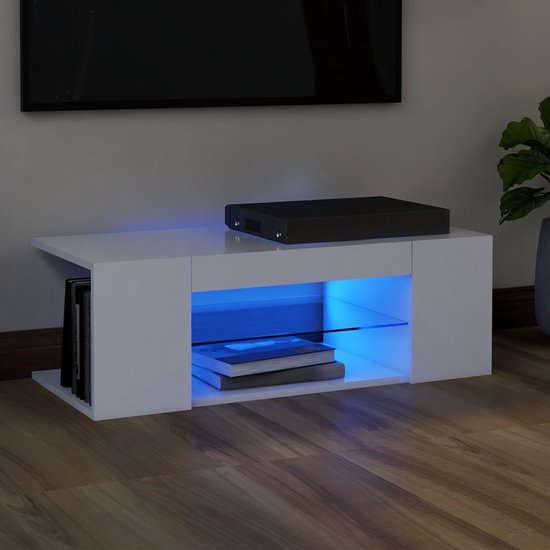 Meuble TV The Living Store Meuble Hifi - 90 x 39 x 30 cm - Eclairage LED- Trendy - pratique et durable - Gardez tous vos médias bien organisés - Eclairage LED RVB et design moderne - Facile à nettoyer - Connexion USB Non inclus