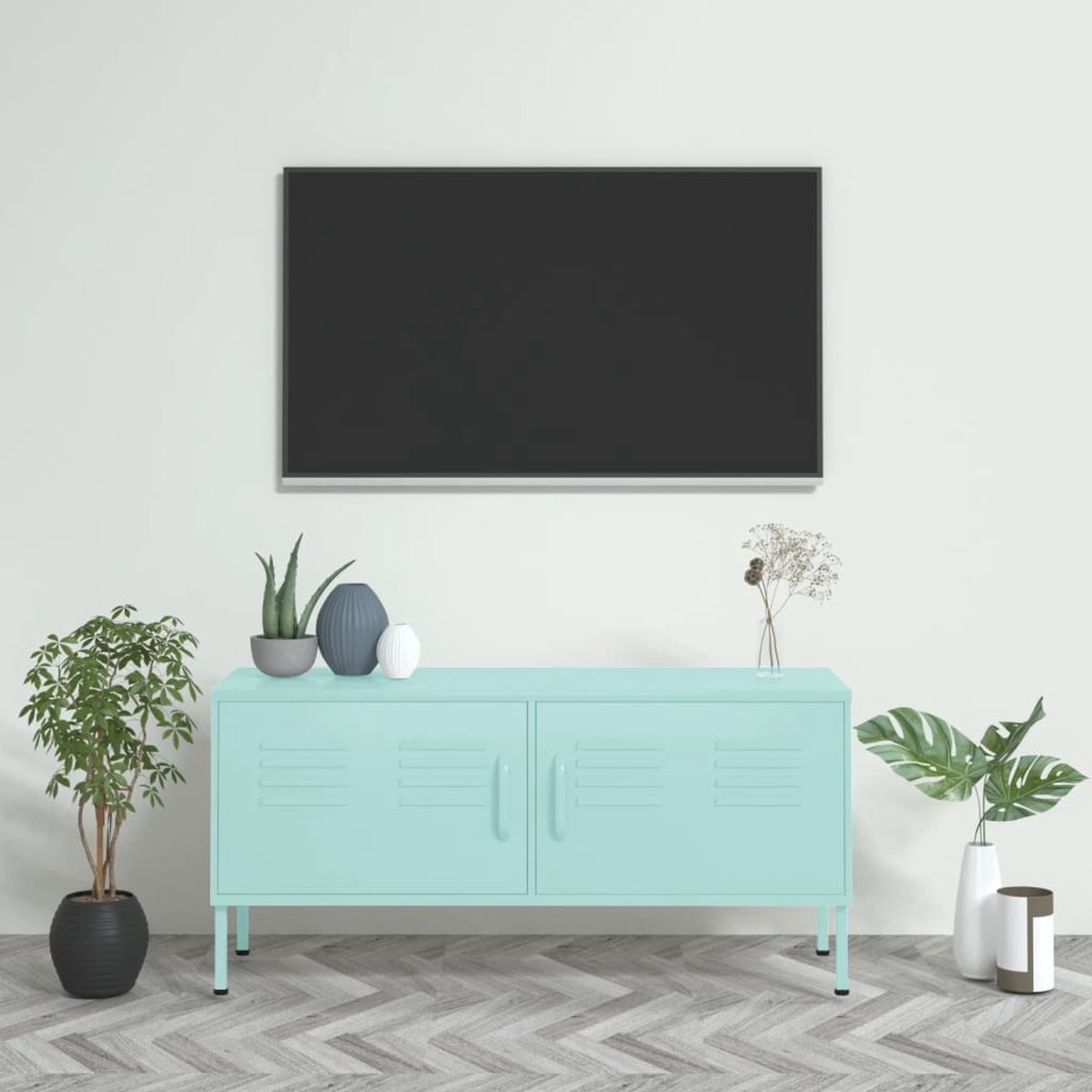 vidaXL Tv Tafel - TV Stand - Tv-meubel 105x35x50 cm staal mintkleurig - Media Kast - Entertainment Center - Living Room Furniture