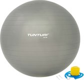 Tunturi Anti Burst Fitness bal met Pomp - Yoga bal 90 cm - Pilates bal - Zwangerschapsbal – 220 kg gebruikersgewicht - Incl Trainingsapp – Zilver