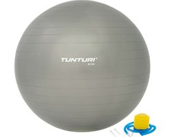 Tunturi Anti Burst Fitness bal met Pomp - Yoga bal 90 cm - Pilates bal - Zwangerschapsbal – 220 kg gebruikersgewicht - Incl Trainingsapp – Zilver
