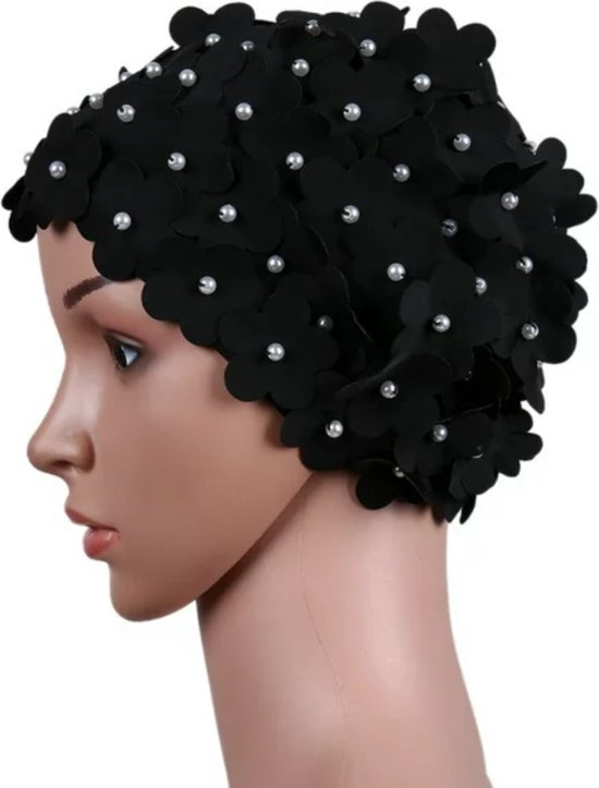 clins d'oeil | Bonnet de bain fleur noir | Accessoire de Douche , couvre-cheveux, bonnet de douche, natation