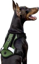 Grover Harnais tactique No traction pour chiens de grande et moyenne taille, harnais de poitrine réglable pour chien, 1 poignée, gilet pour chien avec sac à caca, bandes réfléchissantes