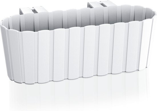 Balkon plantenbak/bloembak - Set van 2x stuks - met haken - kunststof - rechthoekige - wit - 38 cm - Tuin/balkon decoraties