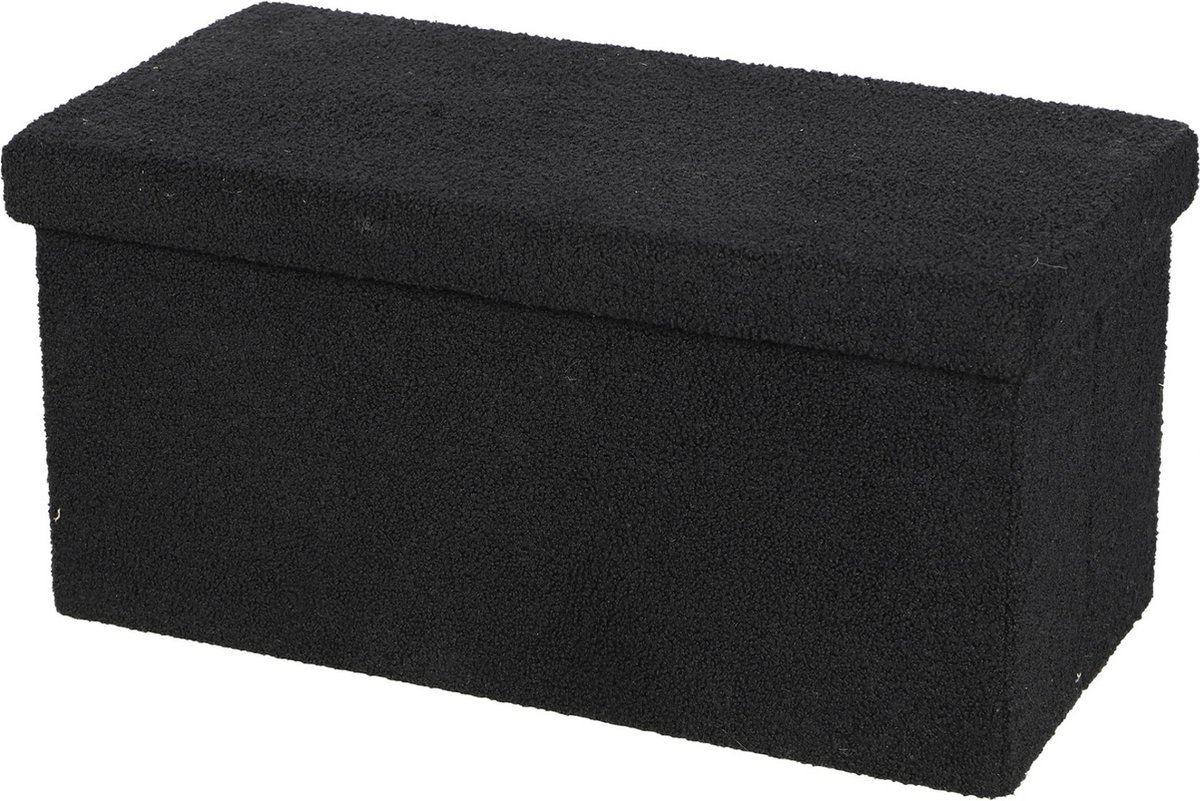 Urban Living Poef Square BOX - hocker - opbergbox - zwart - polyester/mdf - 76 x 38 x 38 cm - opvouwbaar - Extra groot/2-zits model
