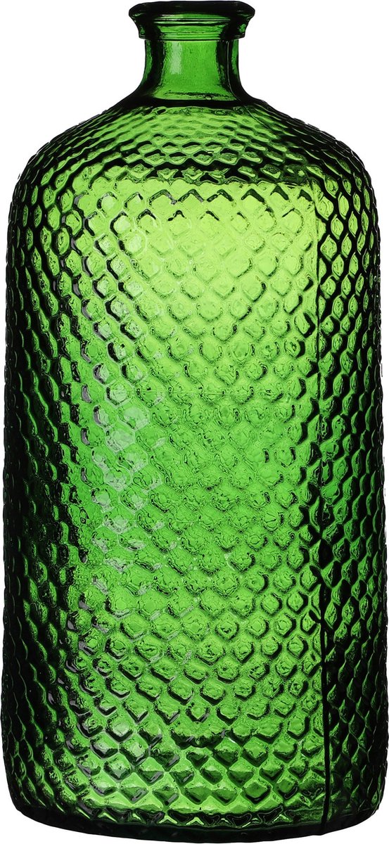 Natural Living Bloemenvaas Scubs Bottle - groen geschubt transparant - glas - 18 x 42 cm - Fles vazen