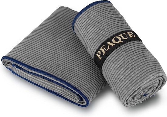 Microvezel handdoek met strepenstructuur, grijs/marineblauw, 120x60, 2X+
