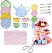 36 stuks theeservies voor kinderen, metalen theeset voor kinderen, theeservies met dessert, speelgoed, thee-party, rollenspellen, speelgoed voor kinderen, theeserviesset voor jongens en meisjes, van plaatstaal, theeset voor kinderen