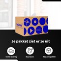 Een bruine verzenddoos met blauw logo van Bol.com.