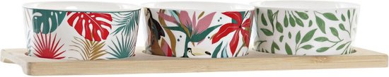 Set voor voorgerechtjes DKD Home Decor Multicolour Bamboe Keramiek Tropisch (28,5 x 10 x 4,6 cm) (4 Onderdelen)
