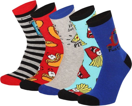 Apollo - Kleurrijke kindersokken Food - Hotdog&Friet - Maat 27/30 - Sokken jongens - Sokken kind - Kindersokken maat 27/30 - Sokken jongens multipack