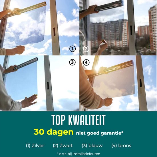Homewell Zonwerende HR Raamfolie 90x300cm - Statisch Isolerende folie met Spiegeleffect - Zwart (incl. Rakel) - Homewell