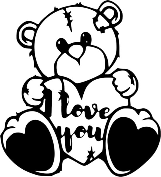 Djemzy - muurdecoratie woonkamer - kinderkamer - wanddecoratie - hout - zwart - teddybeer met I love you - klein - Valentijnscadeau - liefde - 6 mm mdf