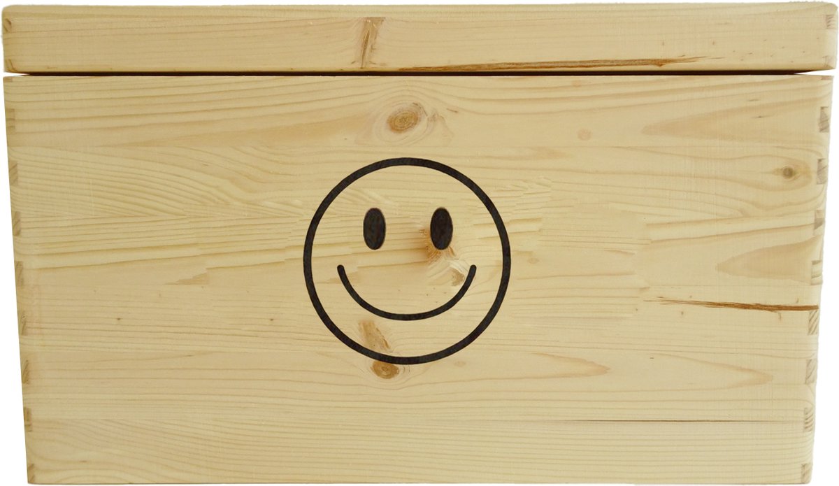 Opbergdoos met smiley - opbergbox - houten kist - opbergdoos kinderen