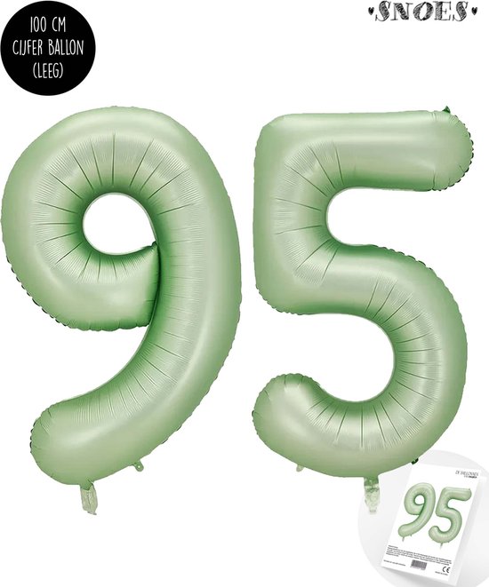 Cijfer Helium Folie Ballon XXL - 95 jaar cijfer - Olive - Groen - Satijn - Nude - 100 cm - leeftijd 95 jaar feestartikelen verjaardag
